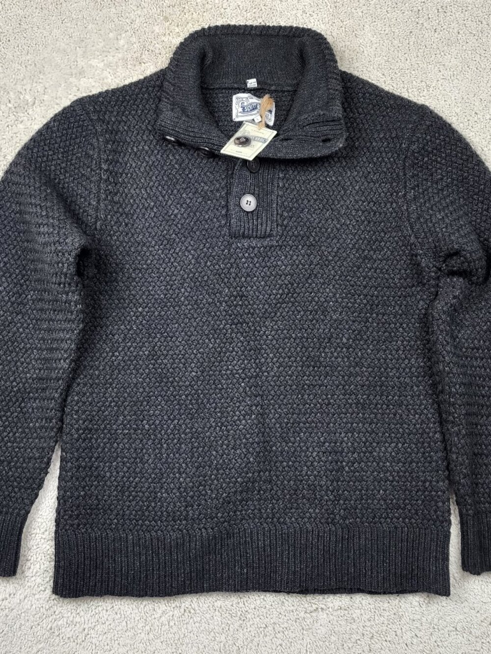 Schott Bros. Wool Knit Sweater Size Large L Navy Wool Blend Button NEW Tags NWT